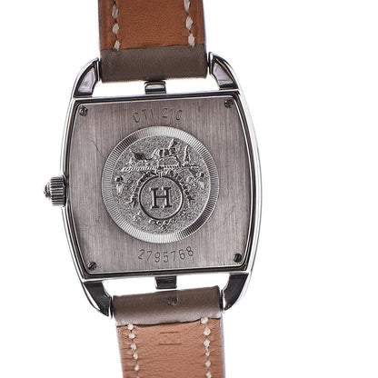 Hermes Stainless Steel Swift 26mm Cape Cod Tonneau Double Tour Quartz Watch Etoupe 9 of 9