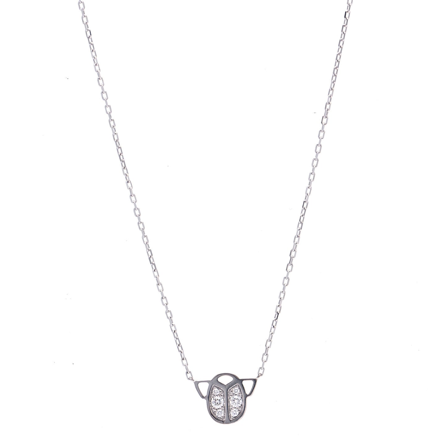 18K White Gold Diamond Scarab Necklace