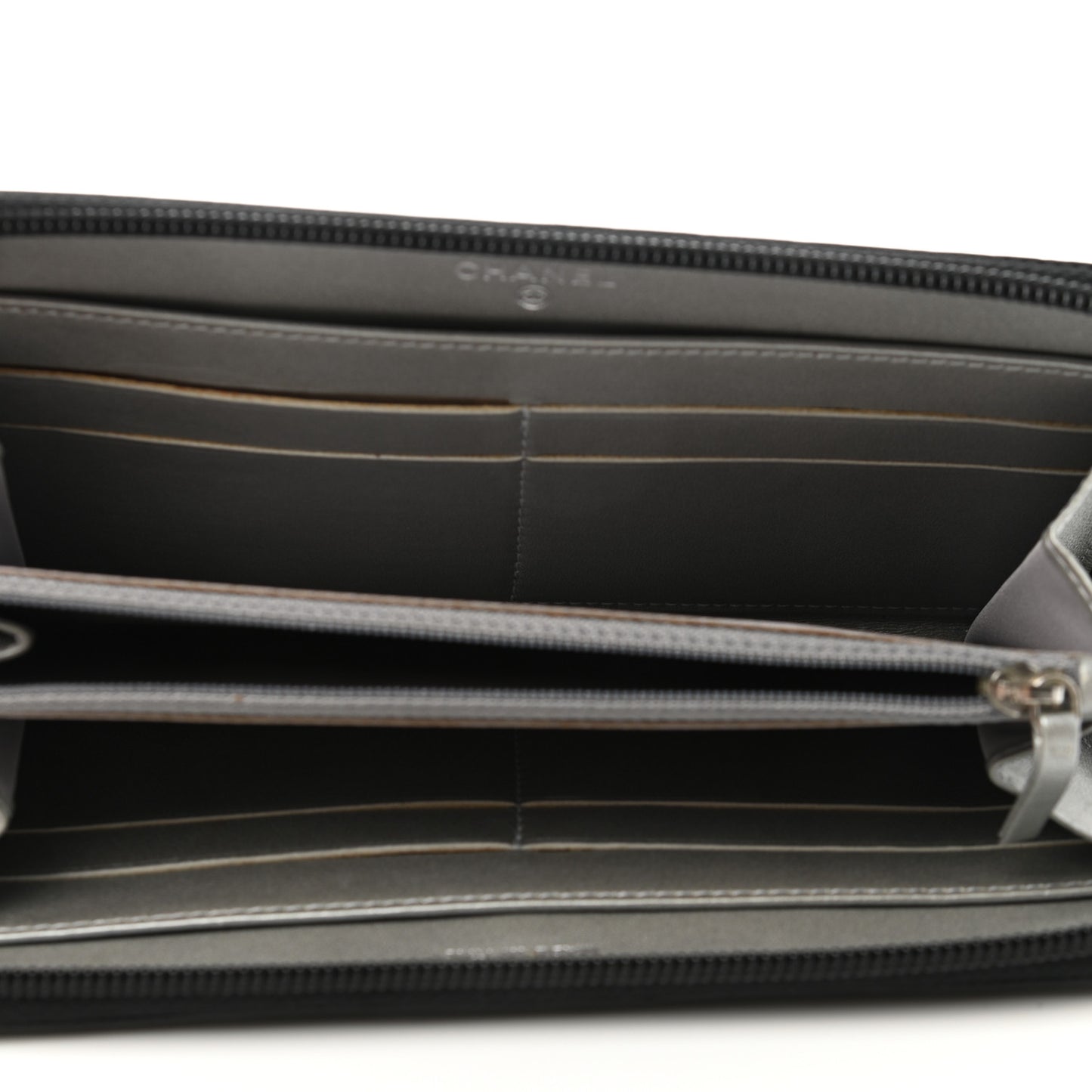 Lambskin Camellia Embossed Large Zip Around Gusset Wallet Black
