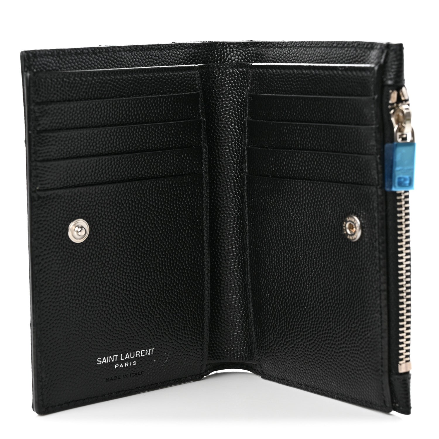 Saint Laurent Grain De Poudre Matelasse Chevron Monogram Zipped Two-Part Wallet Black 5 of 6