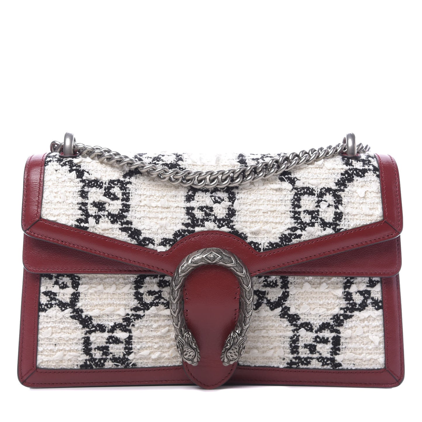 Tweed GG Monogram Small Dionysus Shoulder Bag White Black Romantic Cherry