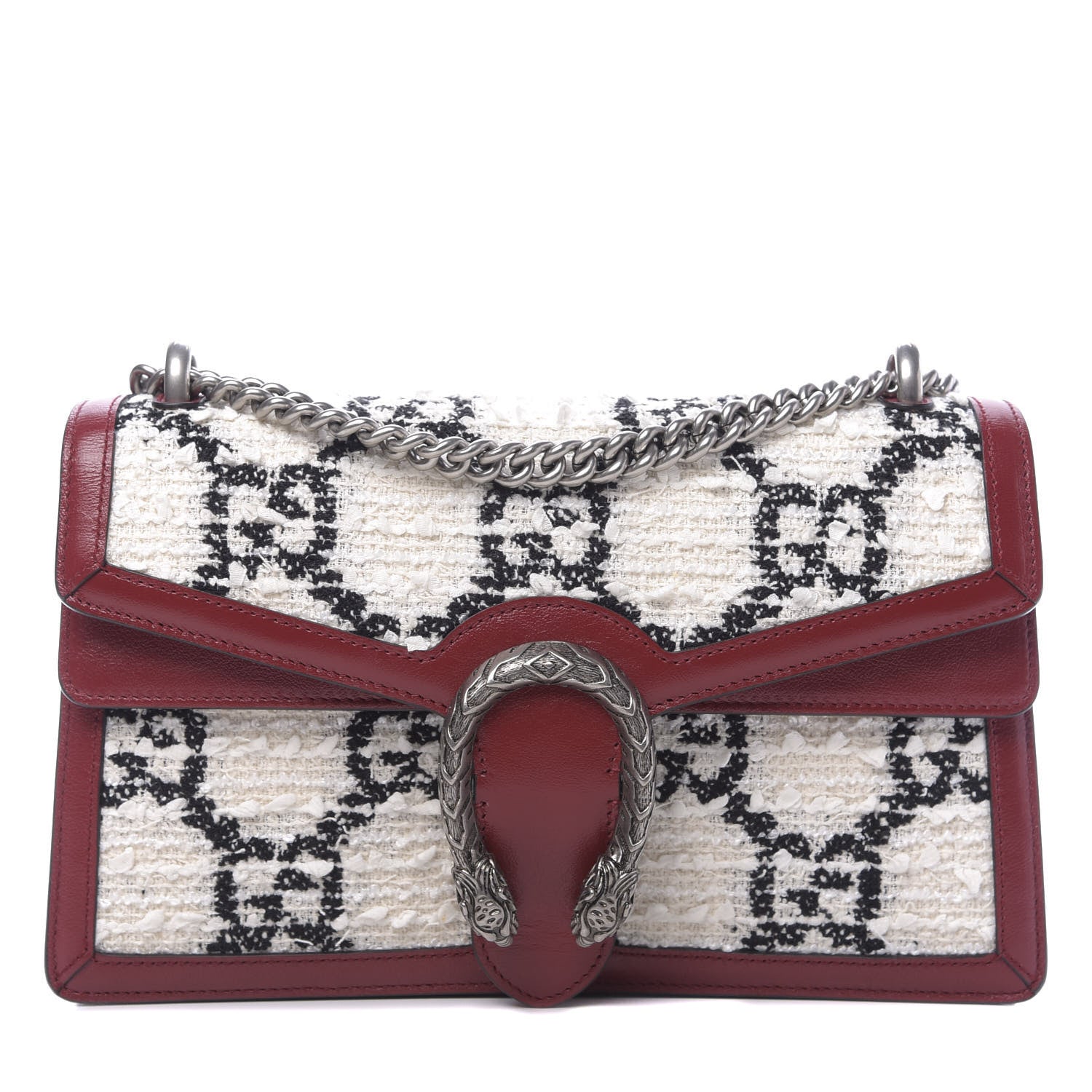 Gucci Tweed GG Monogram Small Dionysus Shoulder Bag White Black Romantic Cherry 1 of 10