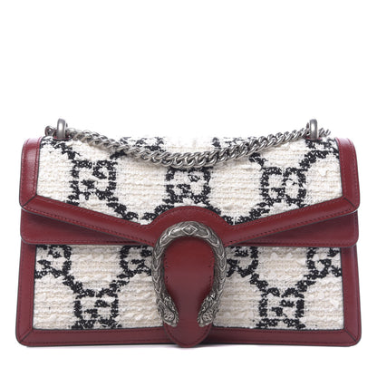 Gucci Tweed GG Monogram Small Dionysus Shoulder Bag White Black Romantic Cherry 1 of 10