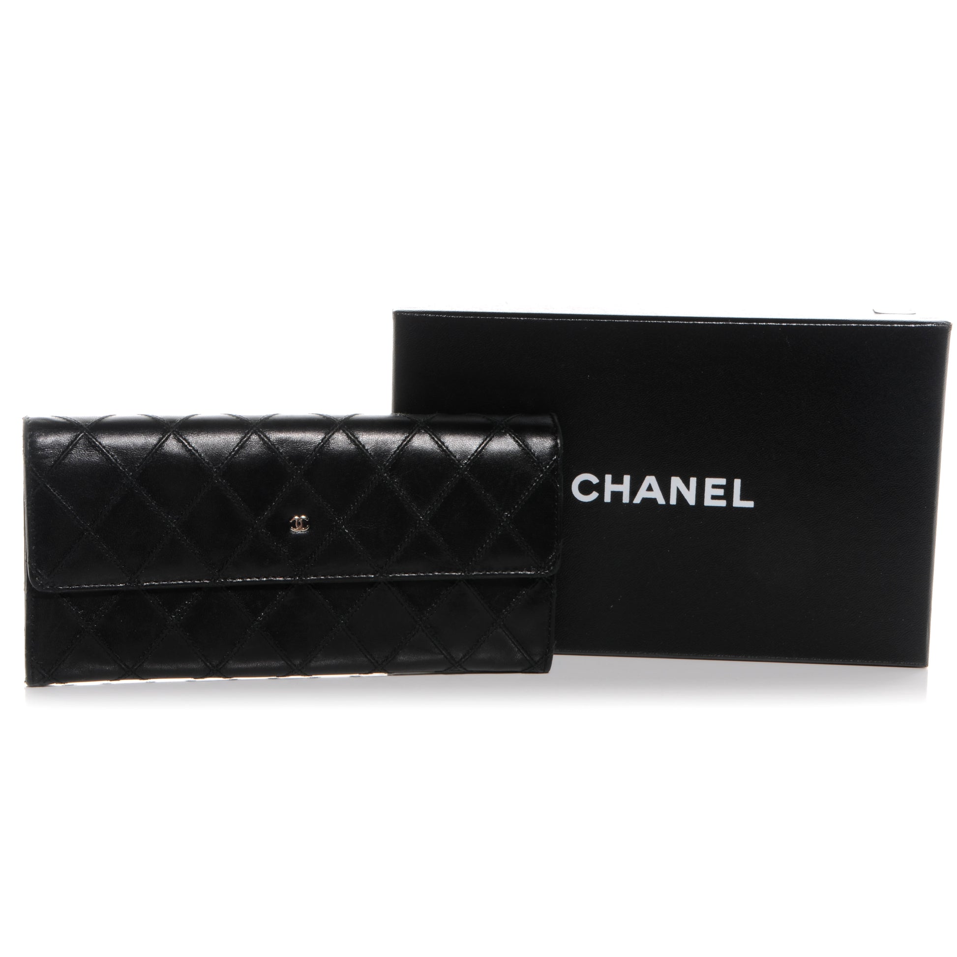Chanel Lambskin Diamond Stitched Long Flap Wallet Black 5 of 9