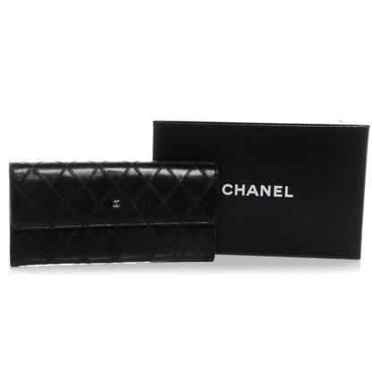 Chanel Lambskin Diamond Stitched Long Flap Wallet Black 5 of 9