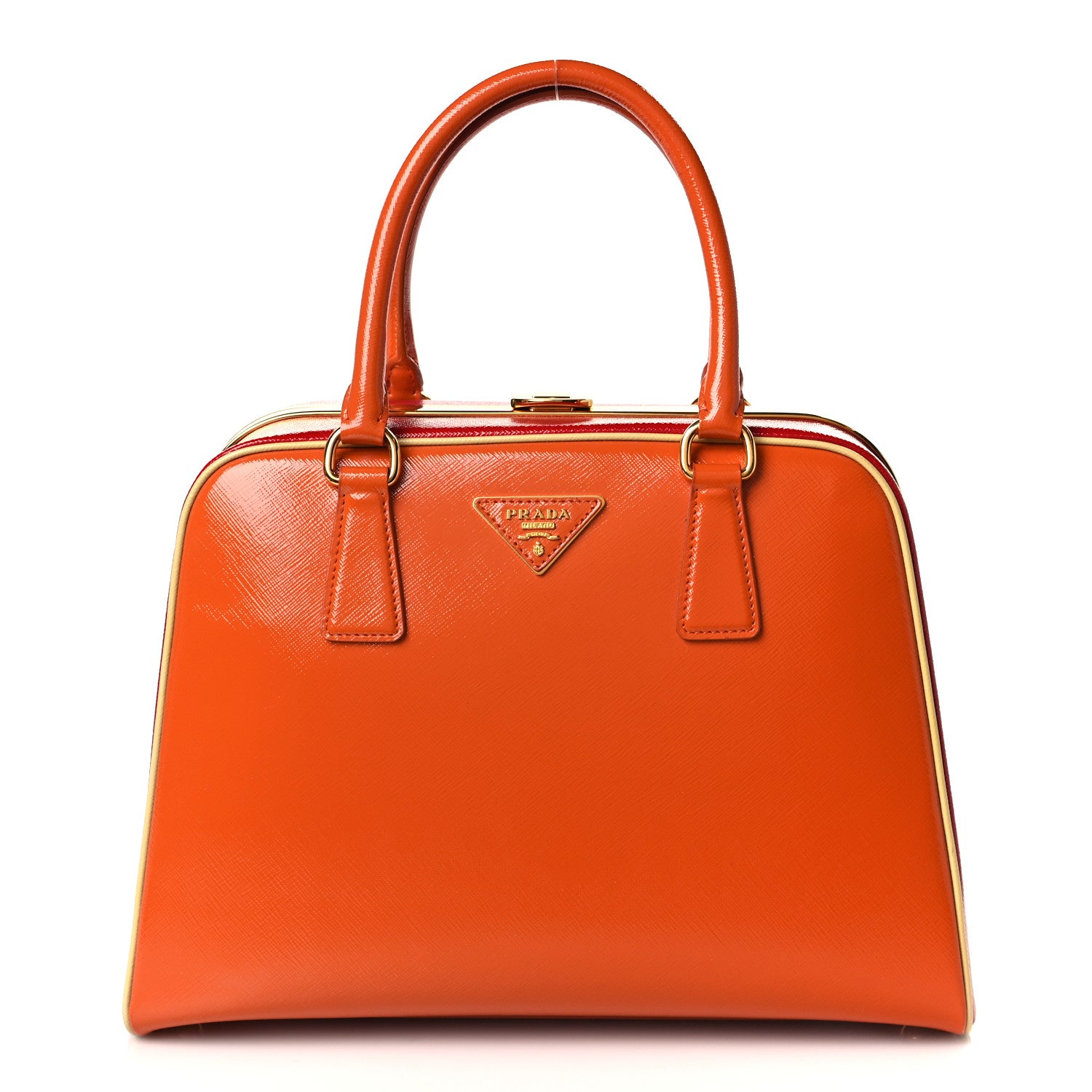 Prada Saffiano Vernice Frame Top Bag Papaya Rosso White 1 of 9