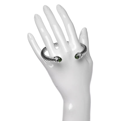 David Yurman Sterling Silver Diamond Prasiolite 7mm Cable Classics Crossover Bracelet 2 of 3