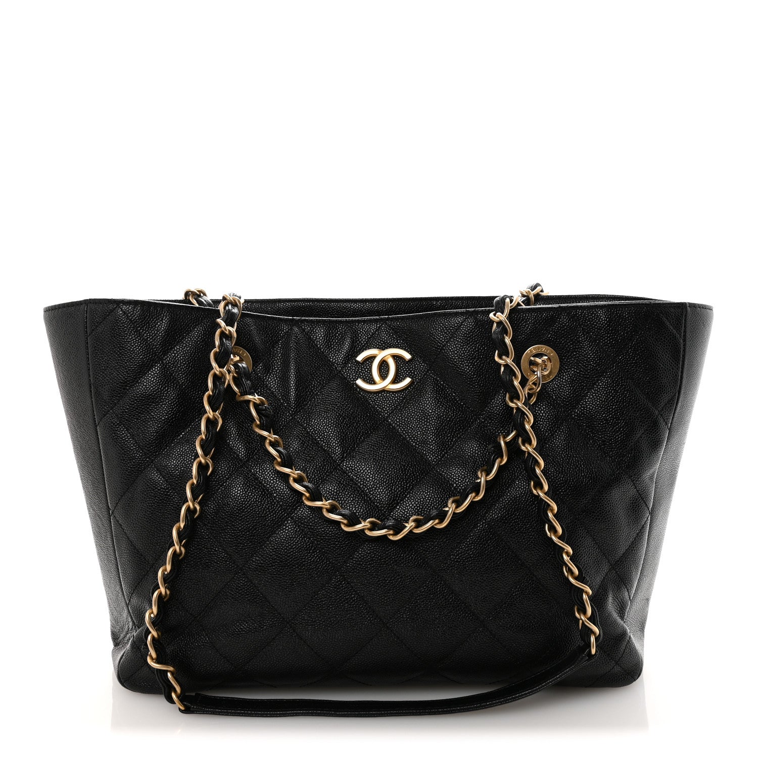 Chanel Caviar Quilted Small Trapezoid Chain Shopping Tote Black 1 of 10