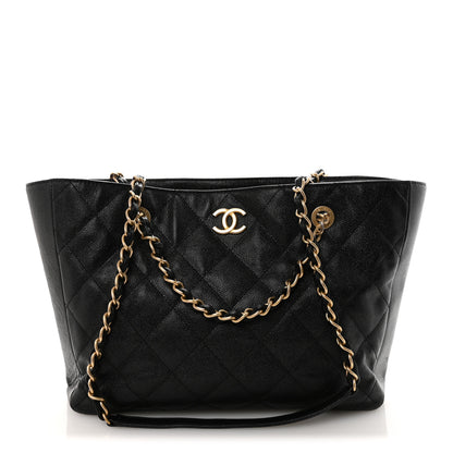 Chanel Caviar Quilted Small Trapezoid Chain Shopping Tote Black 1 of 10