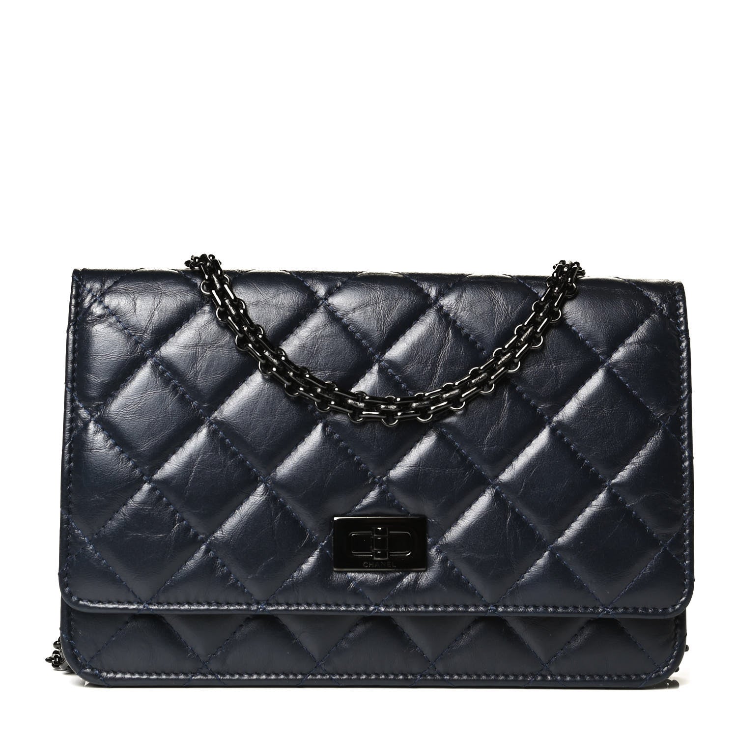 Chanel Aged Calfskin Quilted Reissue Wallet On Chain WOC Navy 1 of 10
