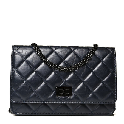 Chanel Aged Calfskin Quilted Reissue Wallet On Chain WOC Navy 1 of 10