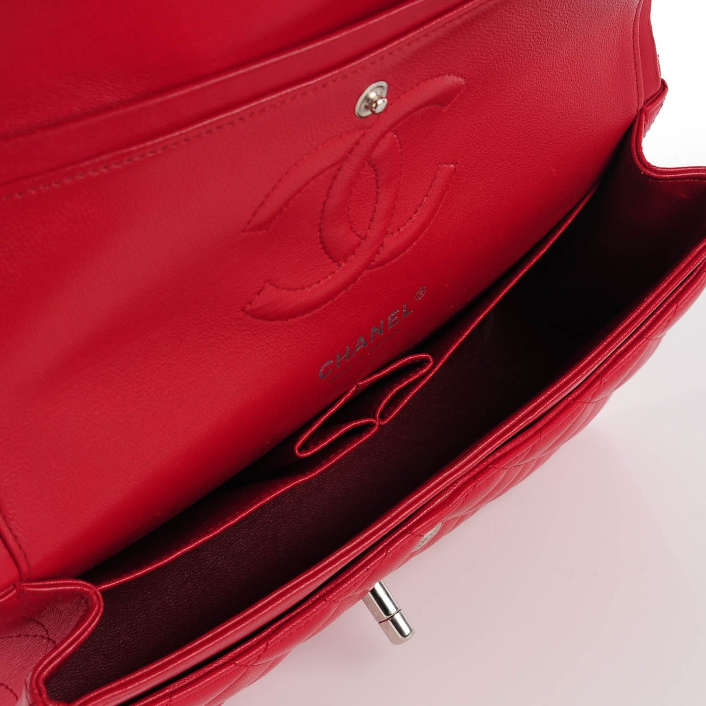 Lambskin Quilted Medium Double Flap Red