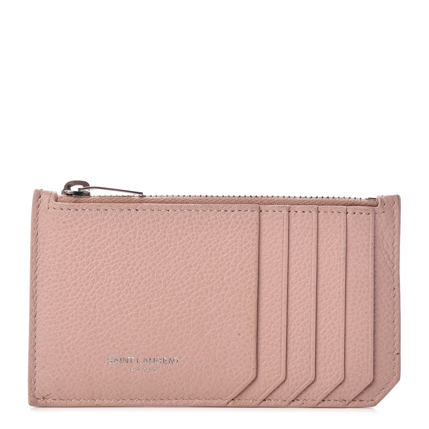 Grained Calfskin 5 Fragments Zip Pouch Card Holder Rose Antic