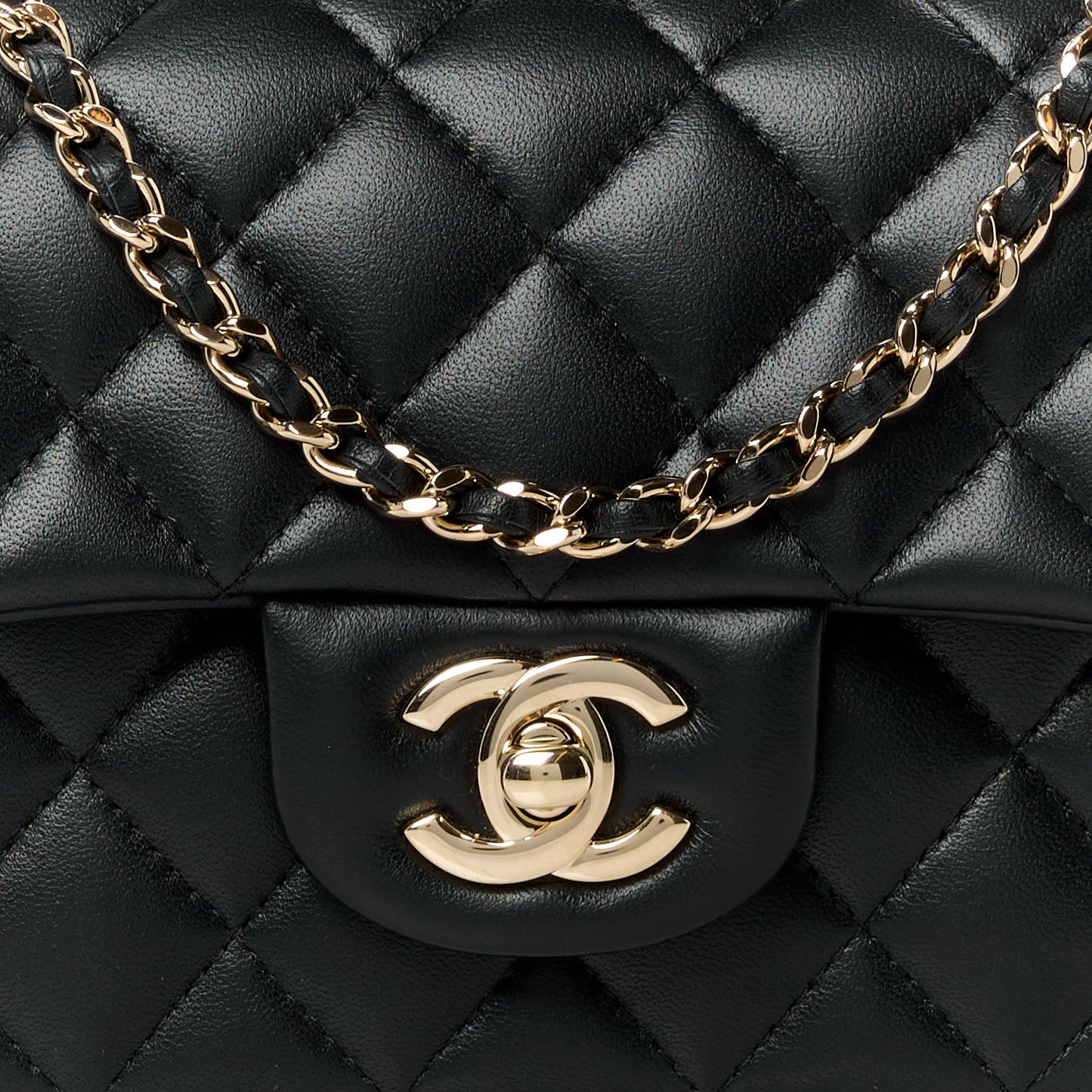 Lambskin Quilted Mini Top Handle Rectangular Flap Black