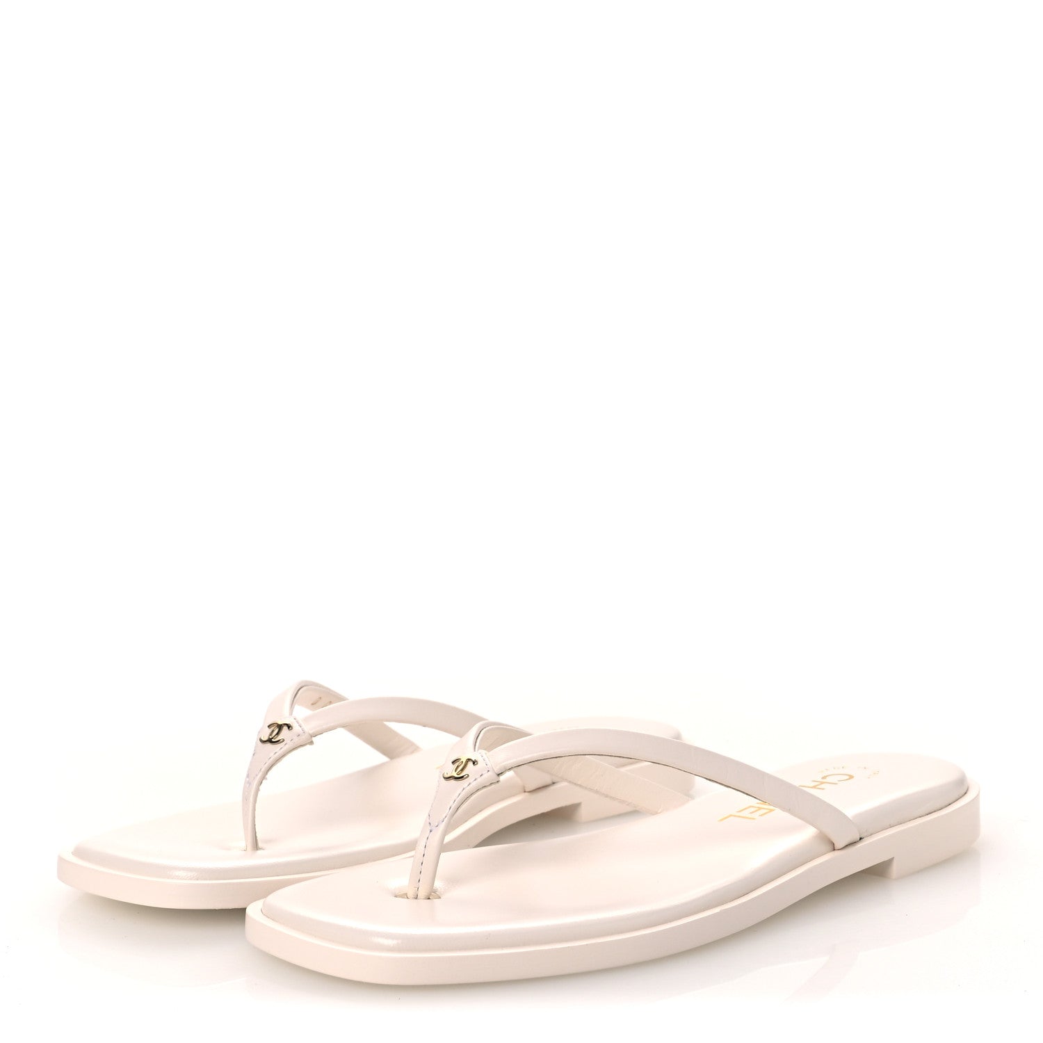 Chanel Goatskin CC Times Square Thong Sandals 35.5 White 1926699