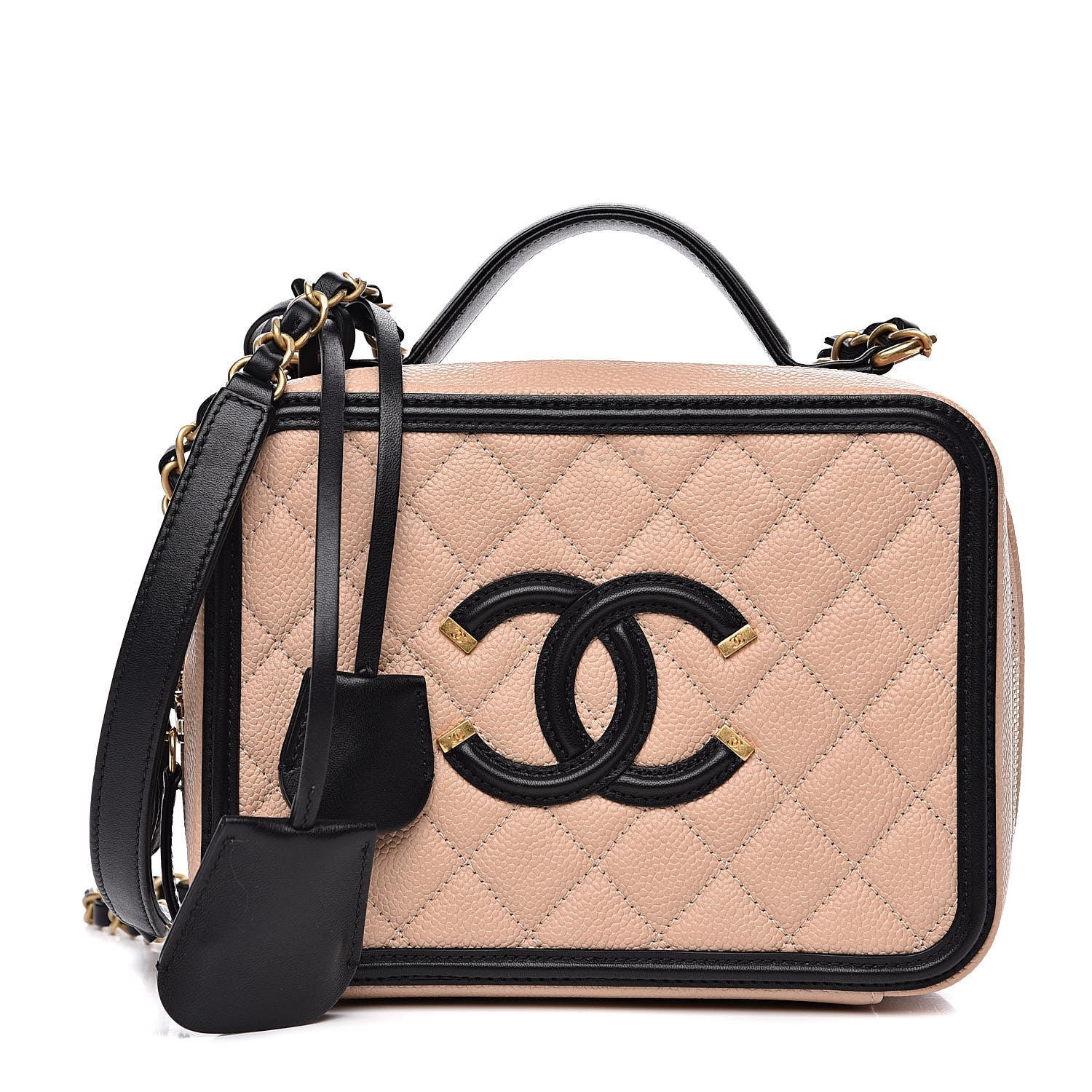Chanel Caviar Quilted Medium CC Filigree Vanity Case Beige Black 1 of 13