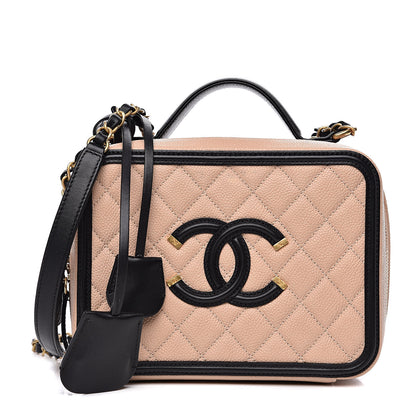 Chanel Caviar Quilted Medium CC Filigree Vanity Case Beige Black 1 of 13