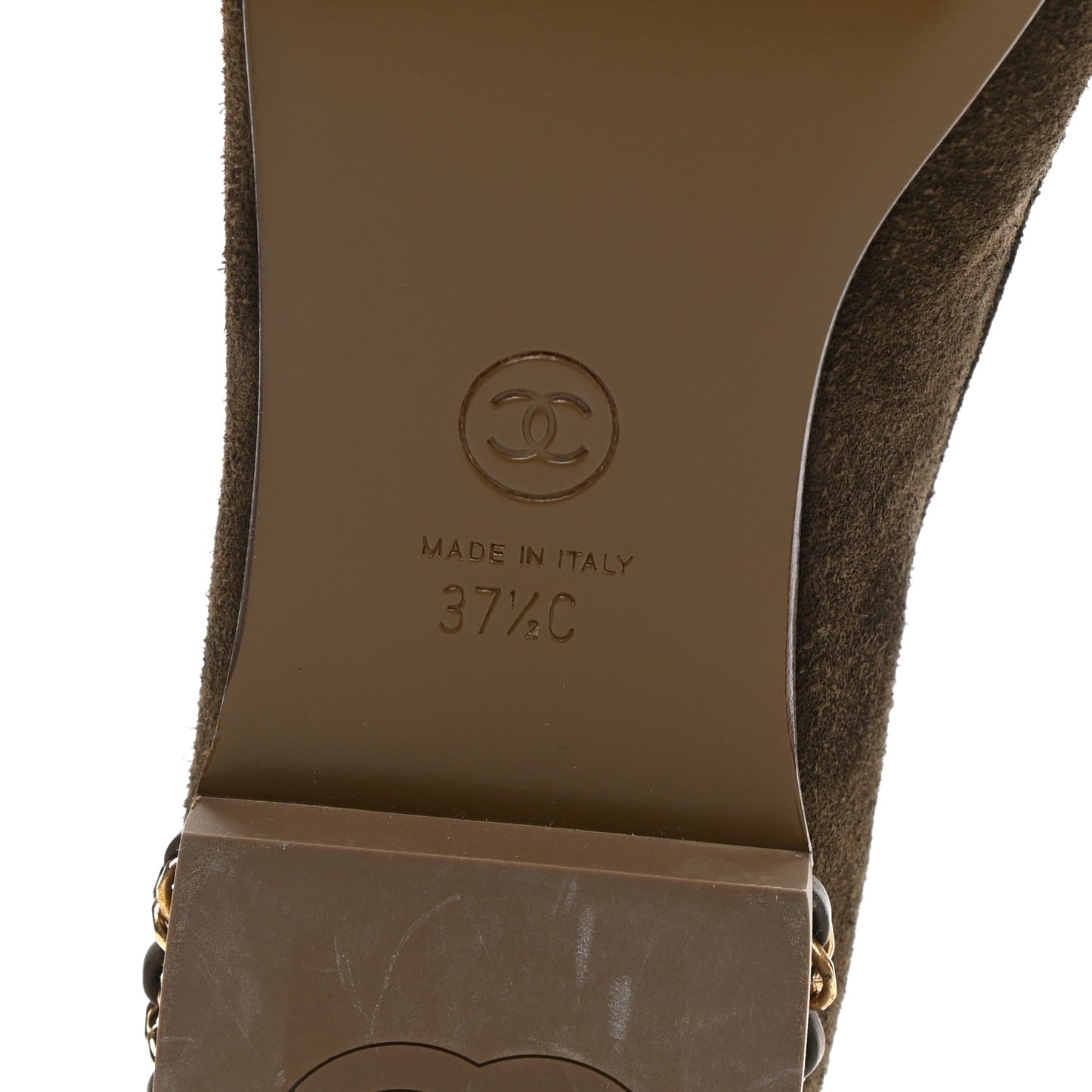 Suede Calfskin CC Chain Mocassin Loafers 37.5 Brown