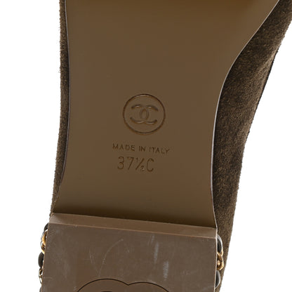 Chanel Suede Calfskin CC Chain Mocassin Loafers 37.5 Brown 6 of 9