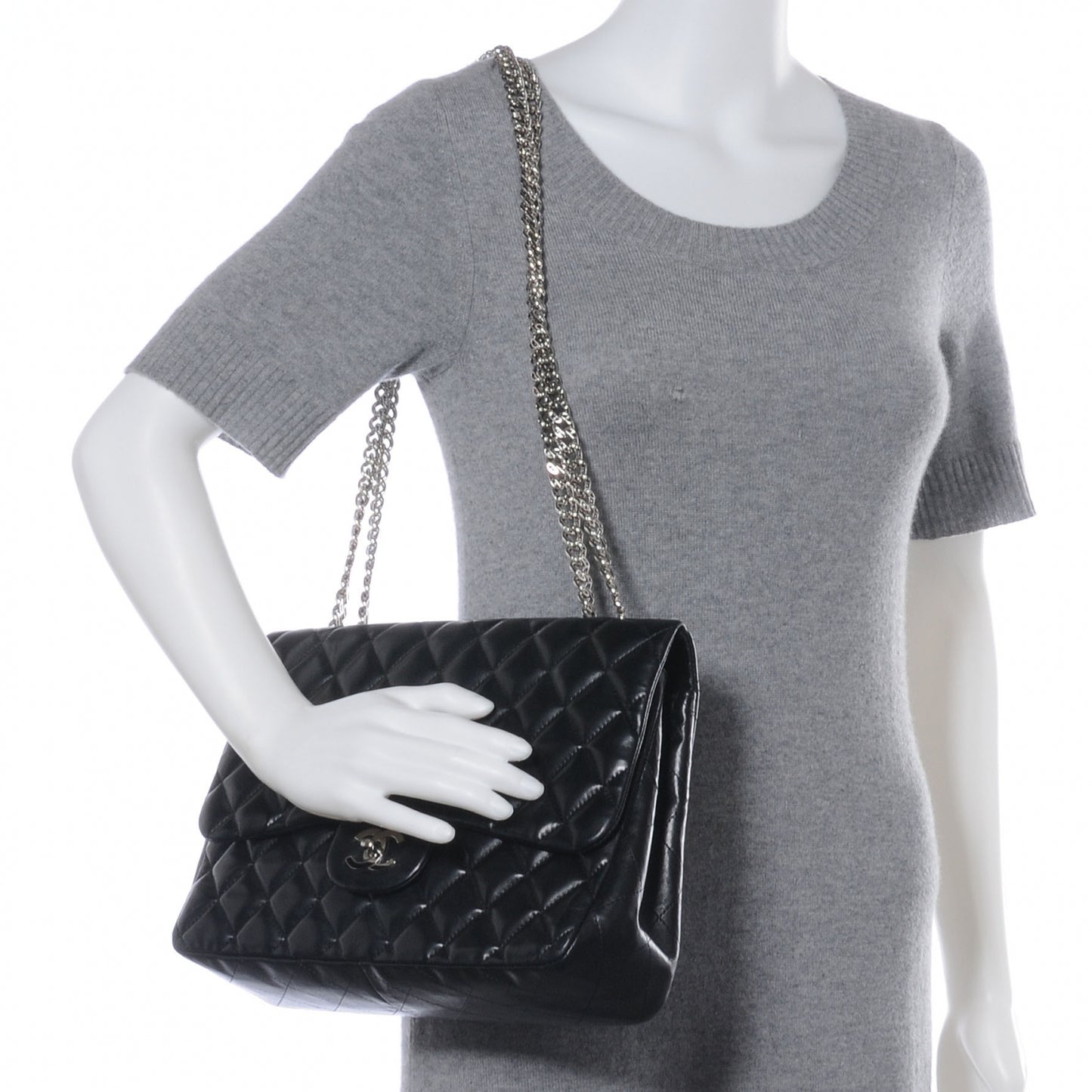 Lambskin Jumbo Flap w Bijoux Chain Black