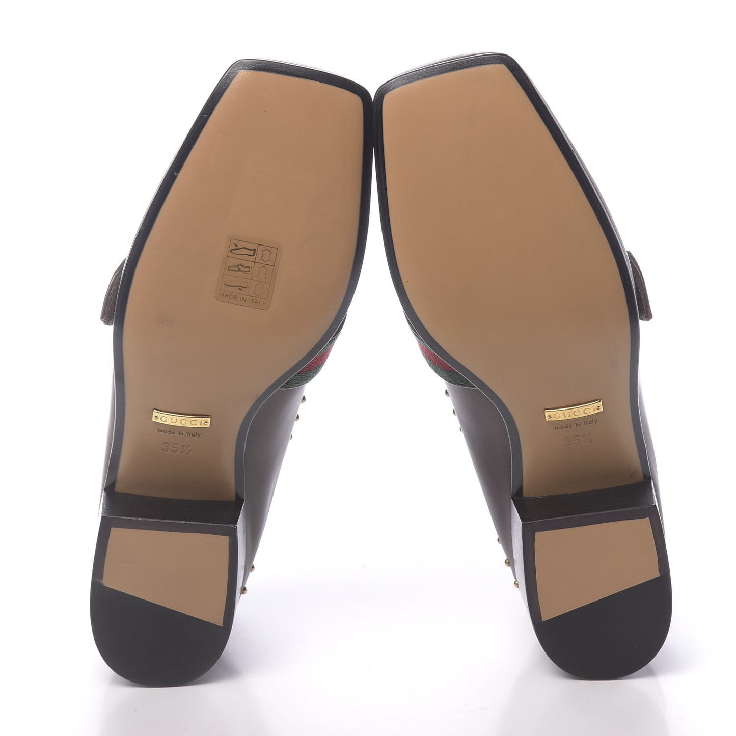 Calfskin Web Studded Peyton Loafers 35.5 Brown