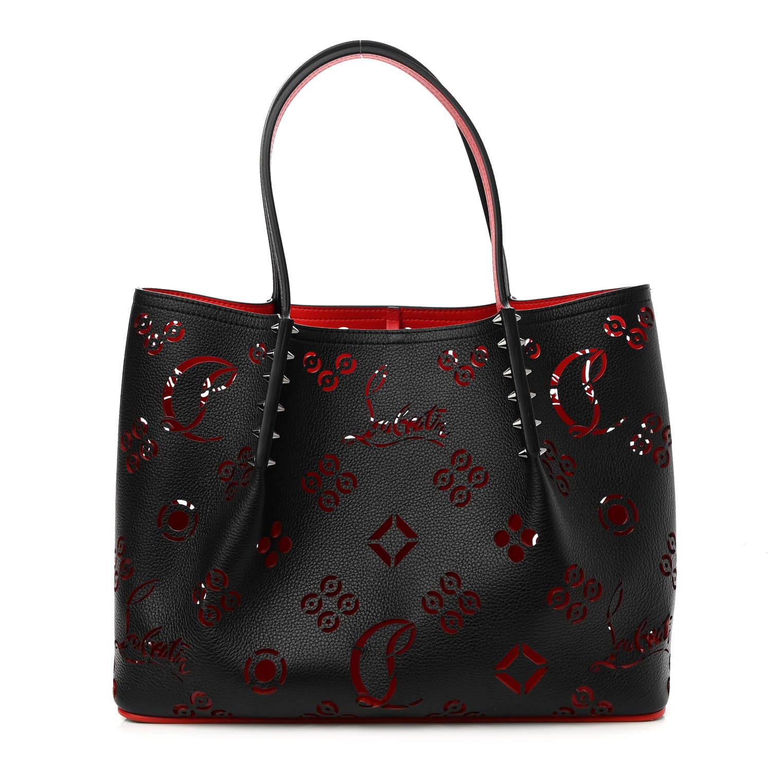 Christian Louboutin Calfskin Loubinthesky Small Perforated Cabarock Spikes Tote Black 1 of 7