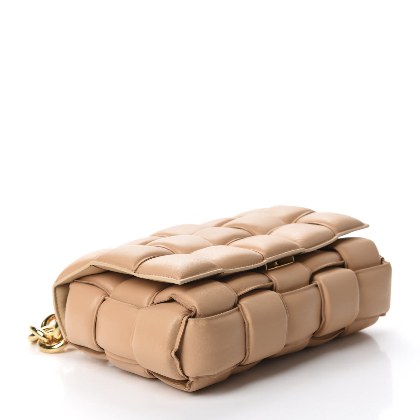 Lambskin Maxi Intreccio Padded Chain Cassette Crossbody Bag Almond