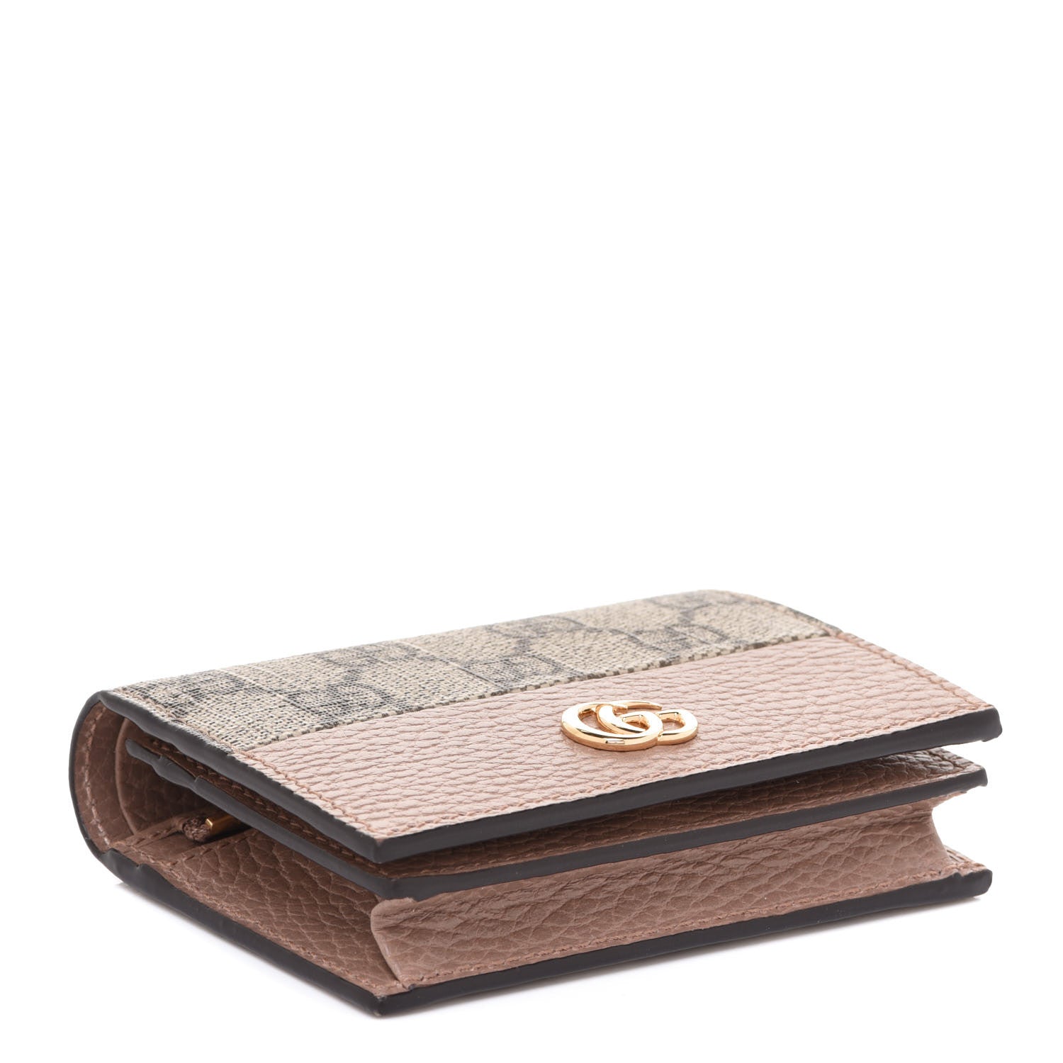 Gucci Dollar Calfskin GG Supreme Monogram GG Marmont Card Case Porcelain Rose Beige Ebony 4 of 7
