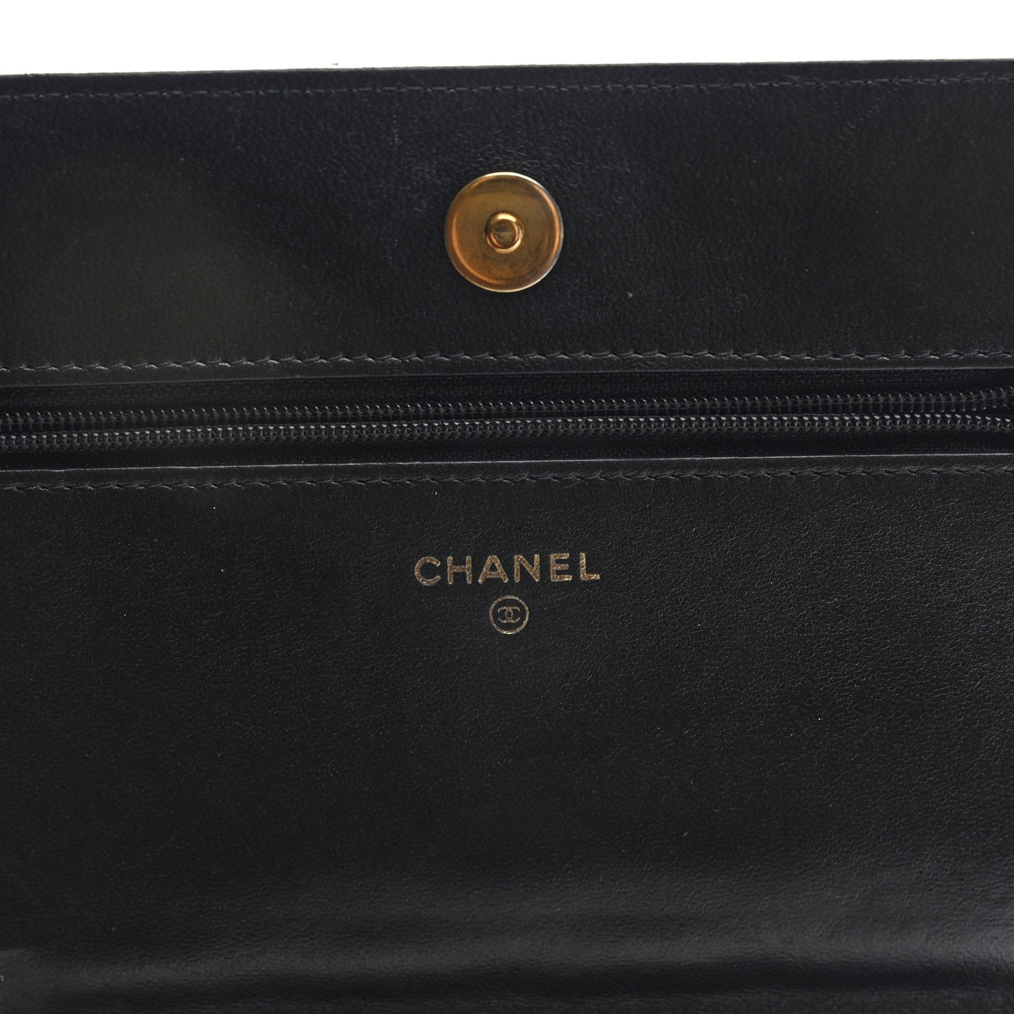 Lambskin Quilted Wallet On Chain WOC Black Gold