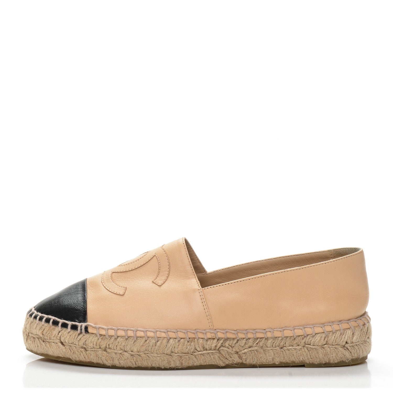 Chanel Lambskin CC Espadrilles 38 Beige Black 1 of 9