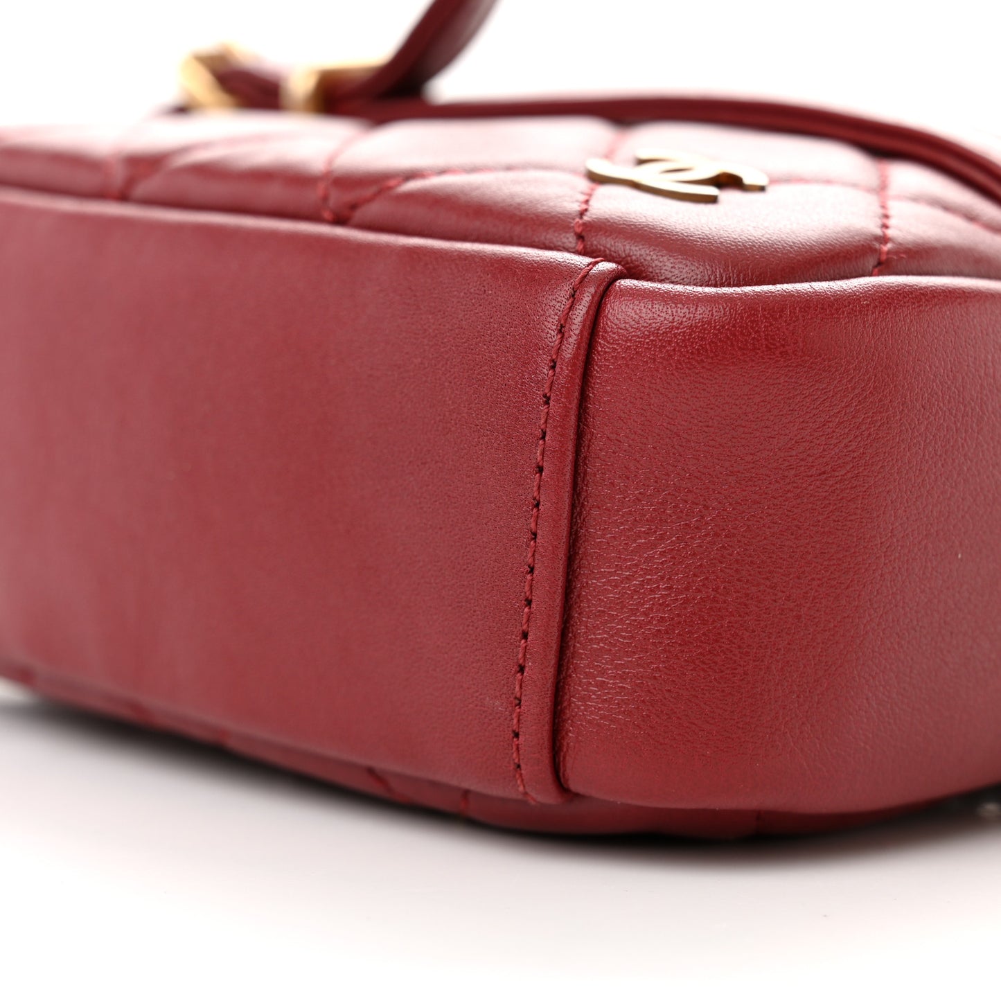 Lambskin Quilted Small Buckle Camera Case Bag Burgundy