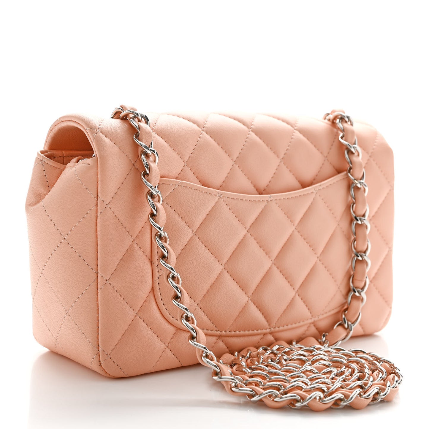 Lambskin Quilted Mini Rectangular Flap Light Pink
