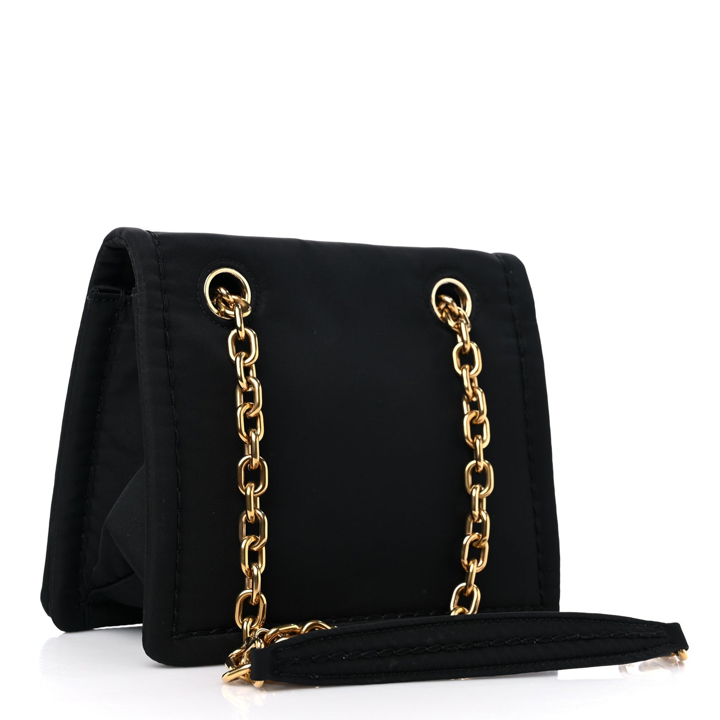 Tessuto Nylon Chain Flap Shoulder Bag Black