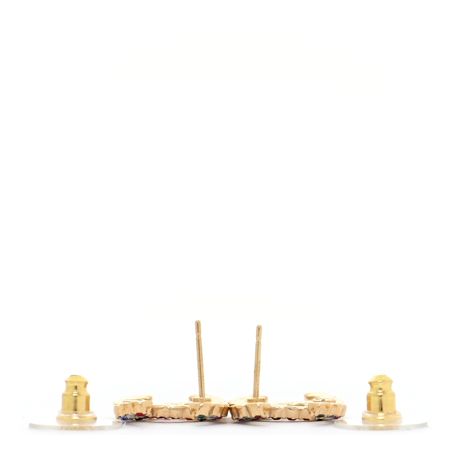 Chanel Crystal CC Stud Earrings Gold Multicolor 3 of 6
