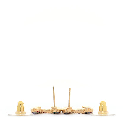 Chanel Crystal CC Stud Earrings Gold Multicolor 3 of 6