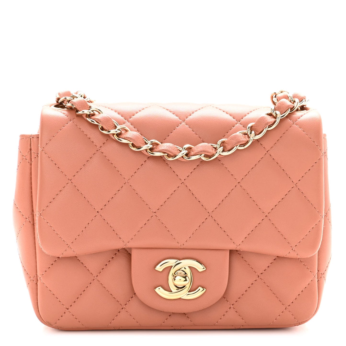 Lambskin Quilted Mini Square Flap Dark Beige