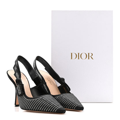 Christian Dior Cotton Laminated Strass J'Adior Slingback 100mm Pumps 37 Black 13 of 13