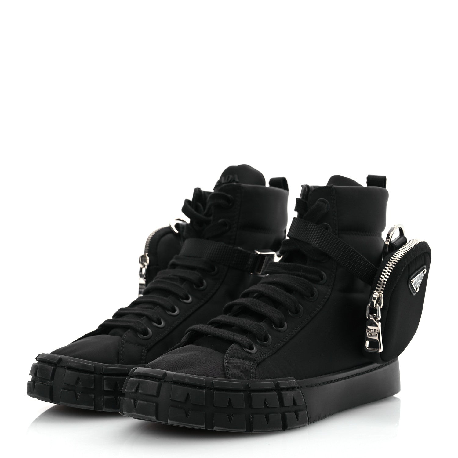 Prada Re-Nylon Gabardine Triangle Womens Wheel Pouch Pocket High Top Sneakers 39 Black 4 of 17