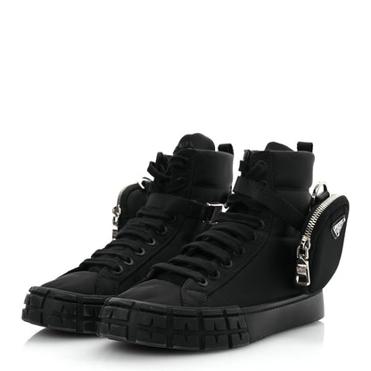 Prada Re-Nylon Gabardine Triangle Womens Wheel Pouch Pocket High Top Sneakers 39 Black 4 of 17