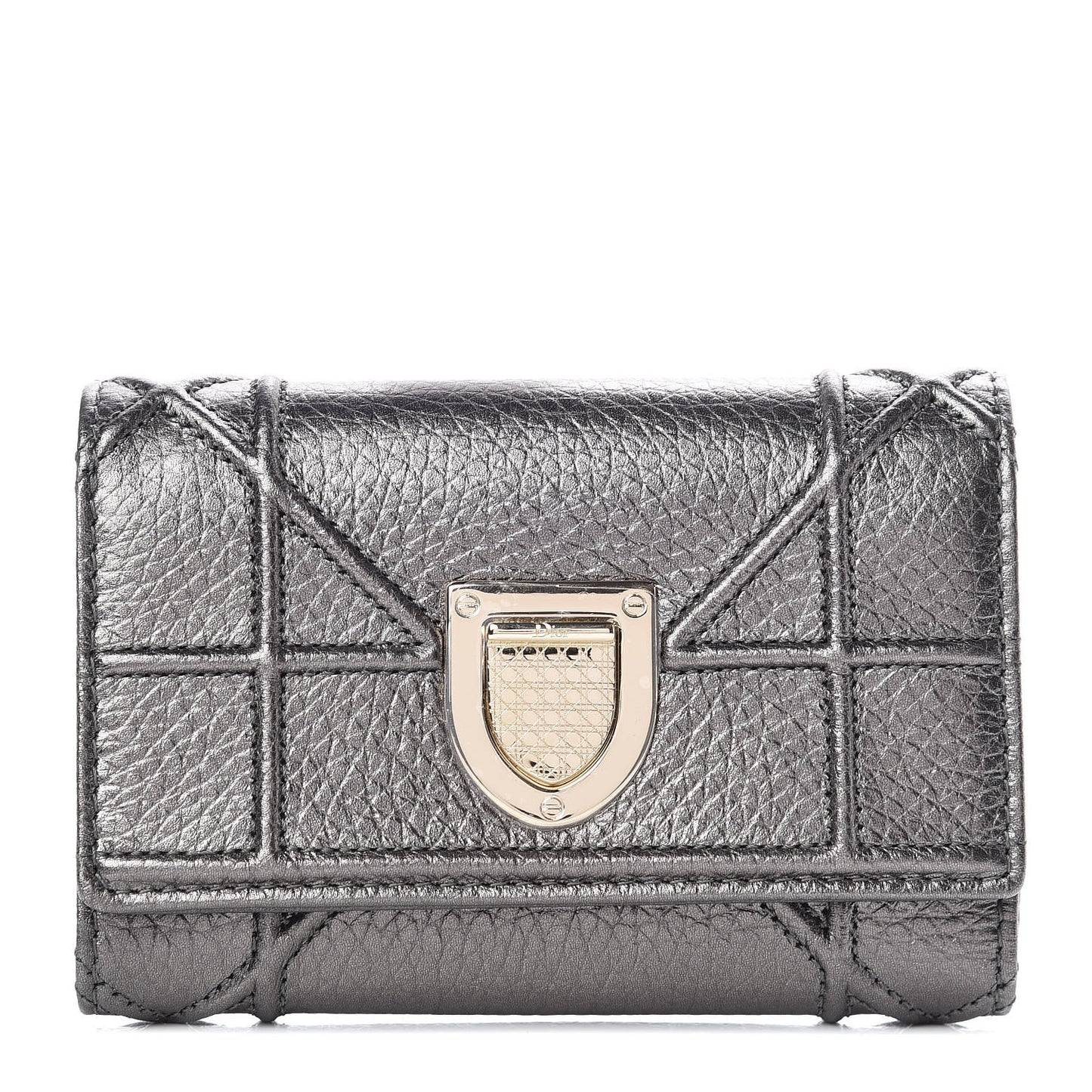 Metallic Grained Calfskin Cannage Diorama Elancee Wallet Gunmetal Grey