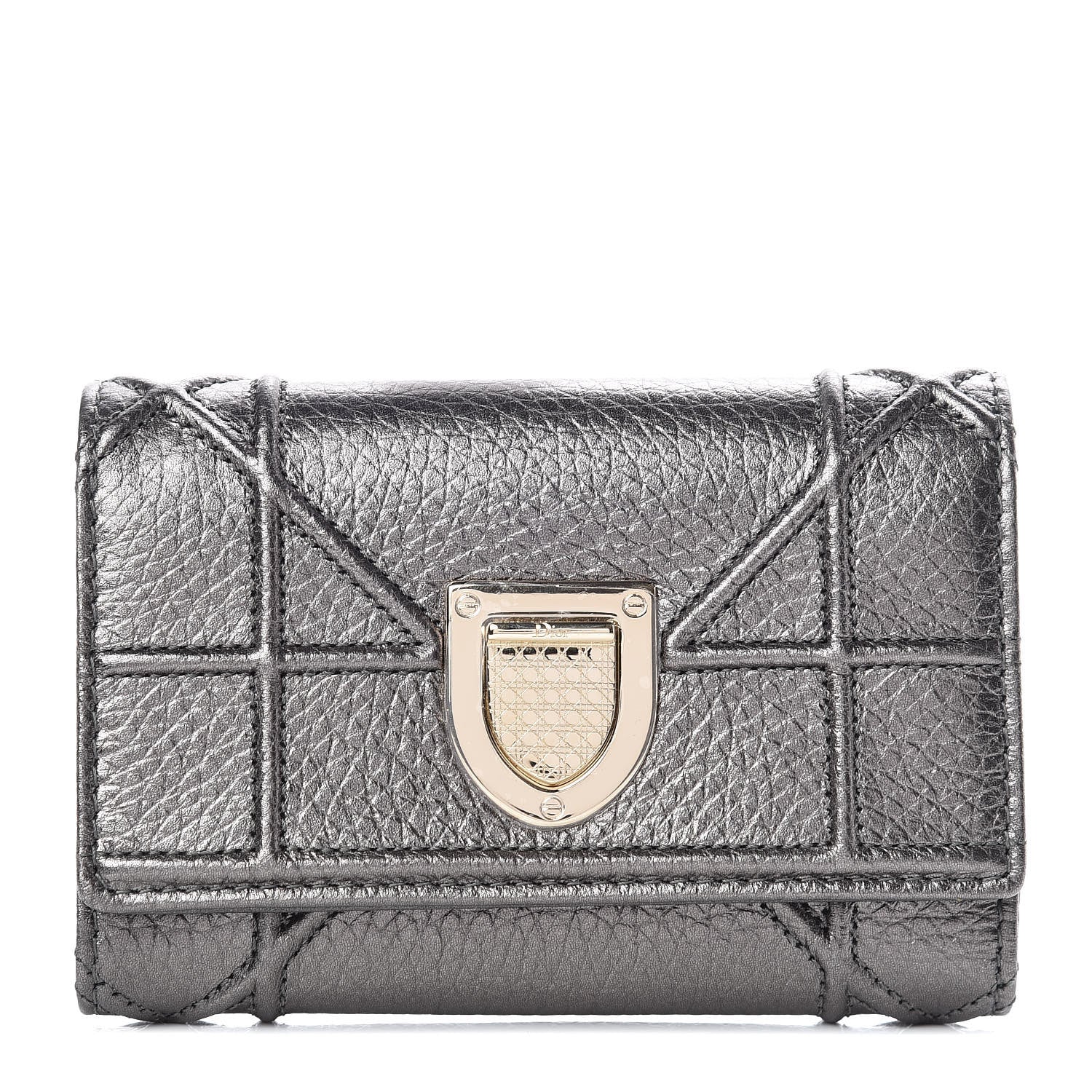 Christian Dior Metallic Grained Calfskin Cannage Diorama Elancee Wallet Gunmetal Grey 1 of 9