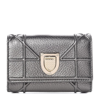 Christian Dior Metallic Grained Calfskin Cannage Diorama Elancee Wallet Gunmetal Grey 1 of 9