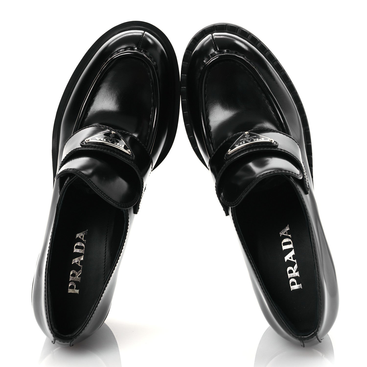 Prada Spazzolato Metal Triangle Logo 85mm Loafers 40 Black 2 of 12
