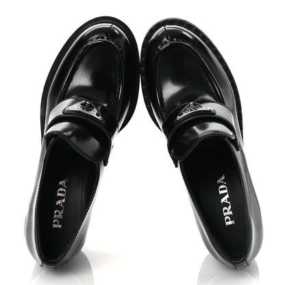 Prada Spazzolato Metal Triangle Logo 85mm Loafers 40 Black 2 of 12