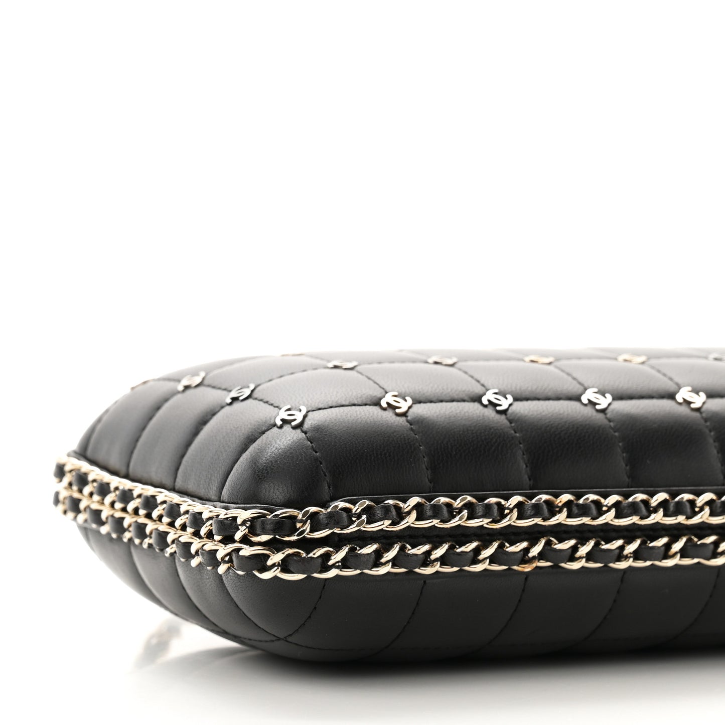 Lambskin Quilted CC Studded Chain Around Clutch Black