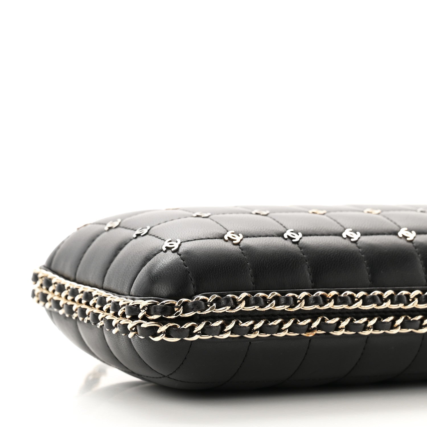 Chanel Lambskin Quilted CC Studded Chain Around Clutch Black 9 of 10