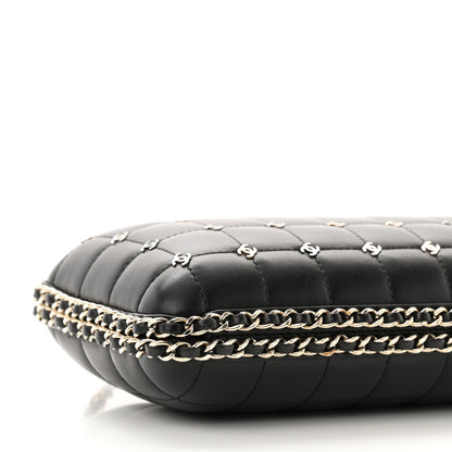 Chanel Lambskin Quilted CC Studded Chain Around Clutch Black 9 of 10