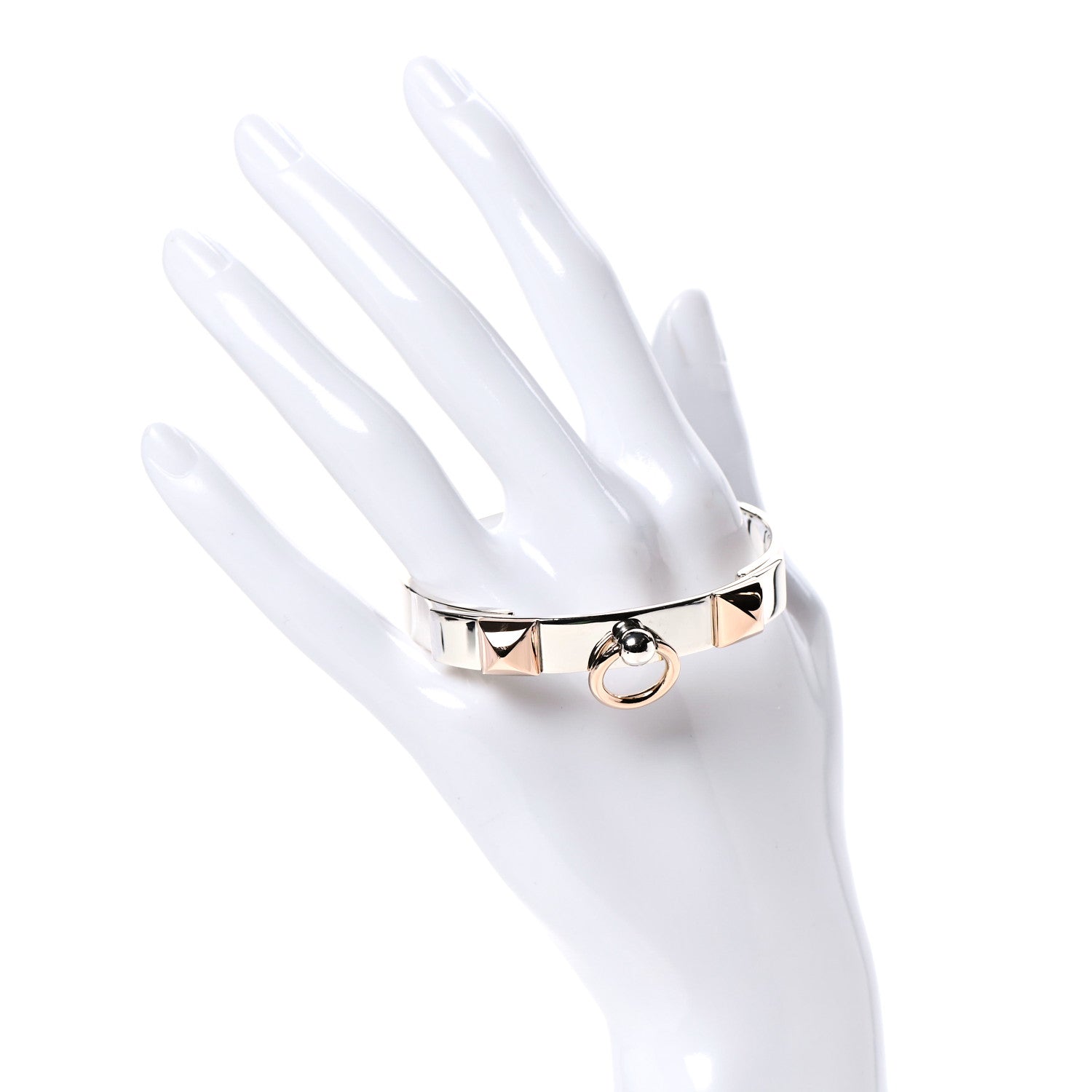 Hermes Sterling Silver 18K Rose Gold PM Collier De Chien Bracelet ST 2 of 4