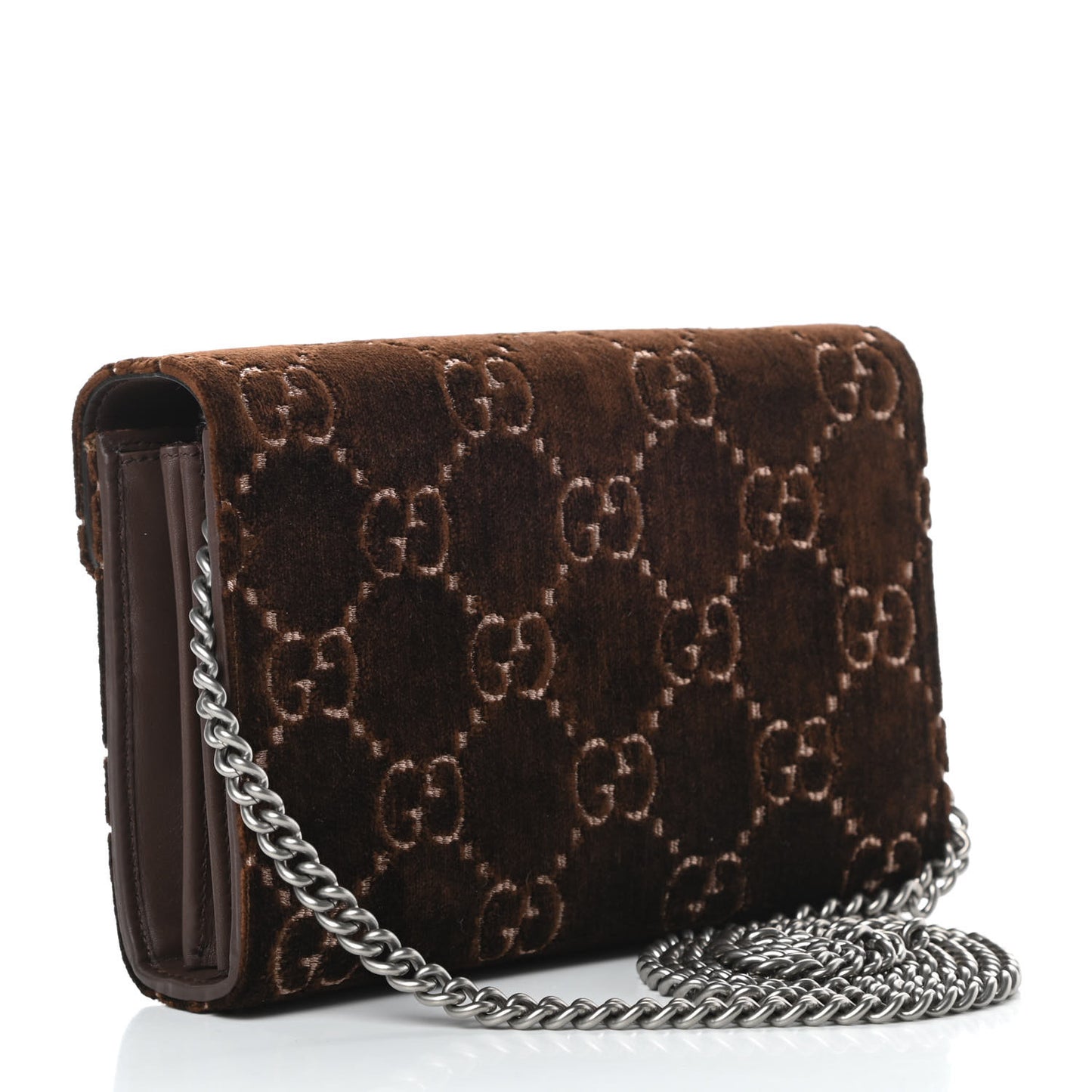 Velvet GG Monogram Mini Dionysus Chain Wallet Brown