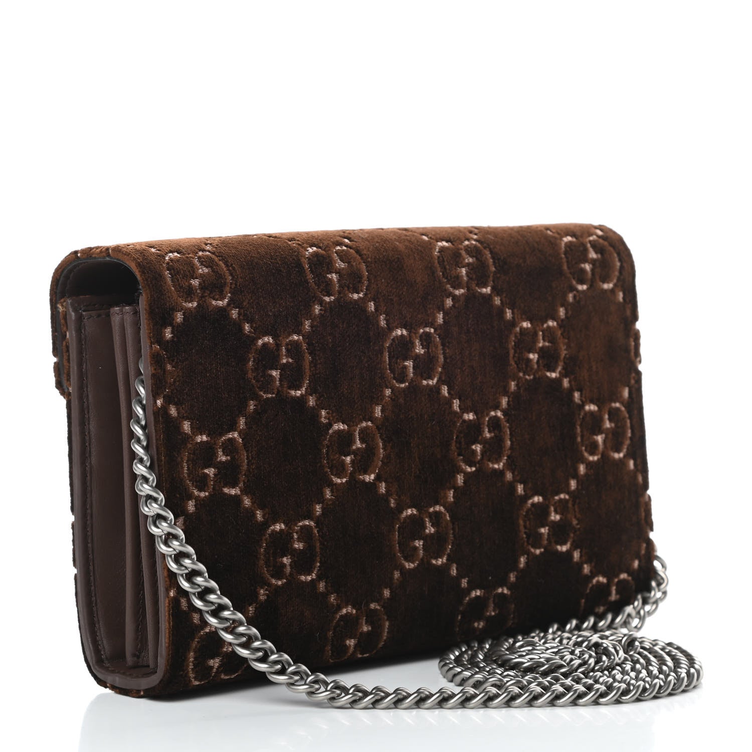 Gucci Velvet GG Monogram Mini Dionysus Chain Wallet Brown 3 of 11